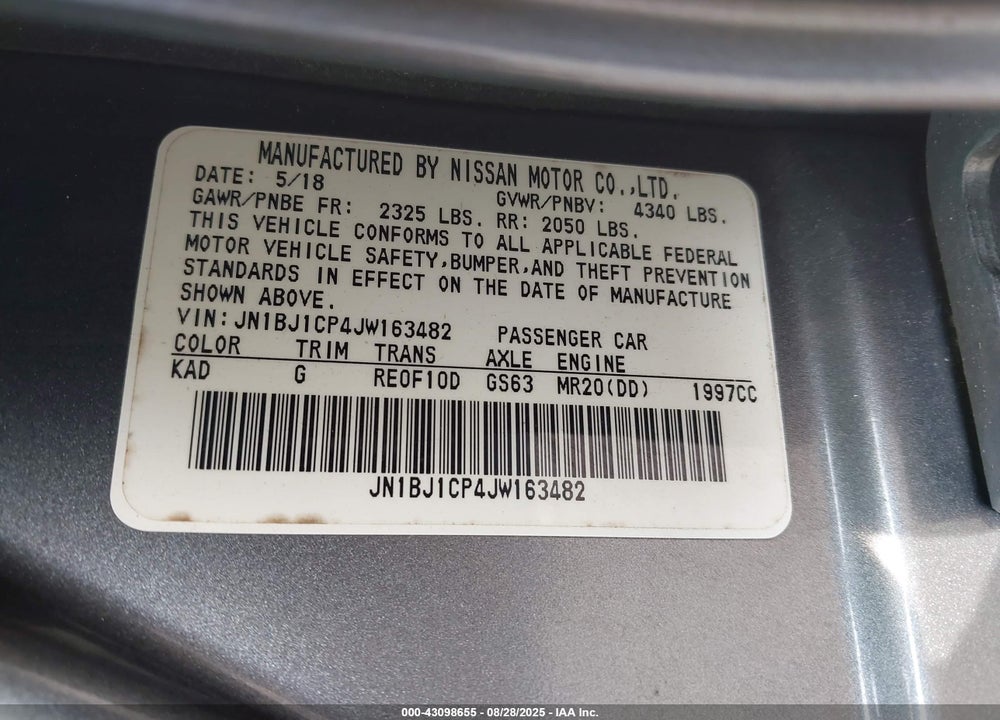 2018 NISSAN ROGUE SPORT VIN: JN1BJ1CP4JW163482