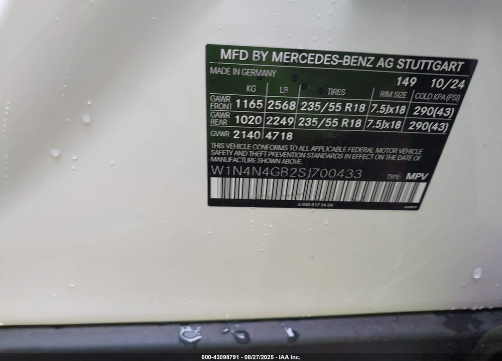 2025 MERCEDES-BENZ GLA-CLASS VIN: W1N4N4GB2SJ700433