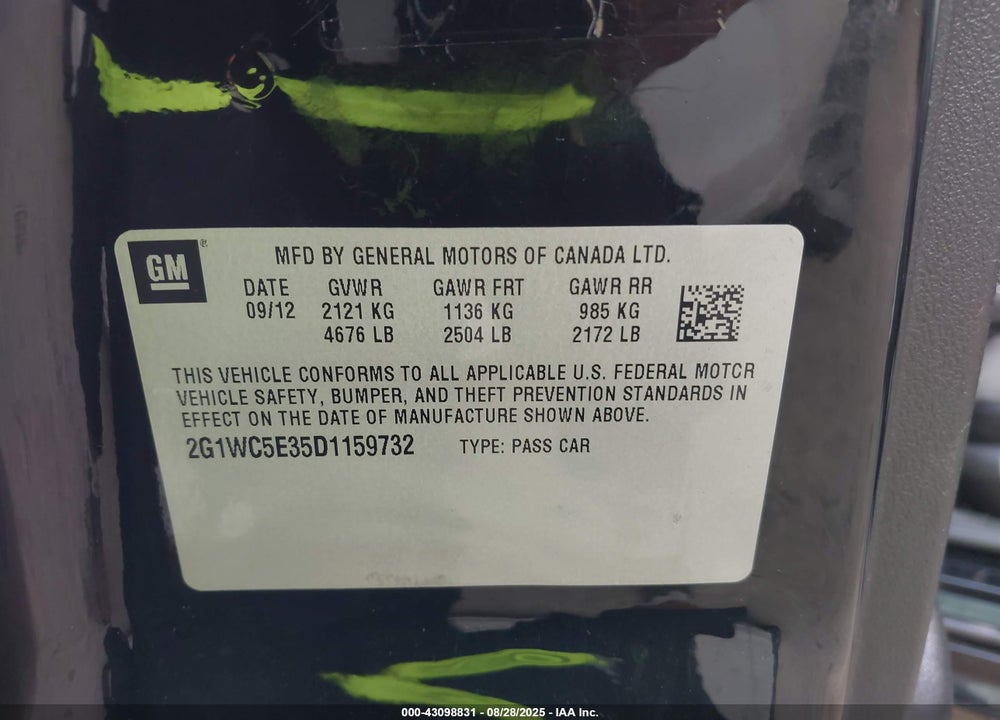 2013 CHEVROLET IMPALA LTZ VIN: 2G1WC5E35D1159732