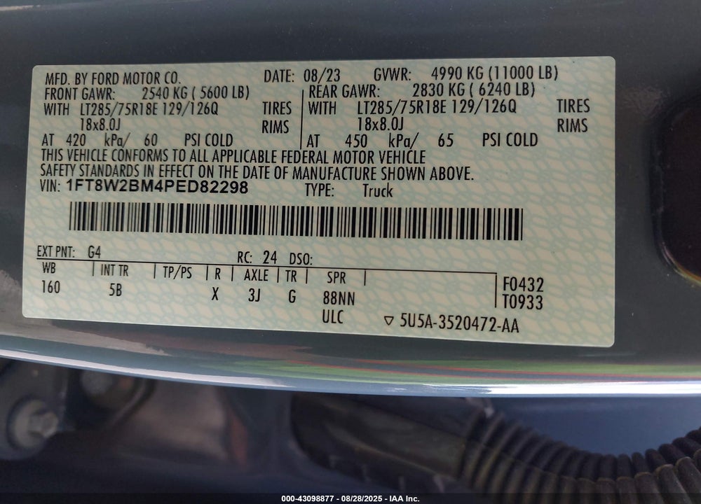 2023 FORD F-250 LARIAT VIN: 1FT8W2BM4PED82298