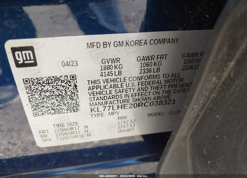 2024 CHEVROLET TRAX VIN: KL77LHE20RC038321