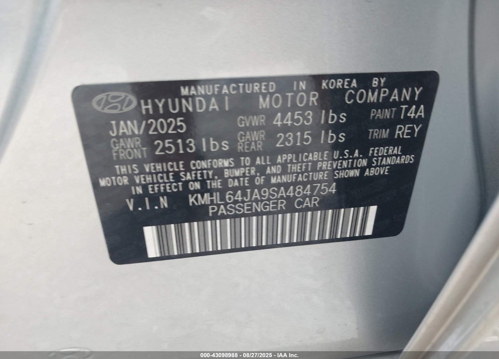 2025 HYUNDAI SONATA VIN: KMHL64JA9SA484754