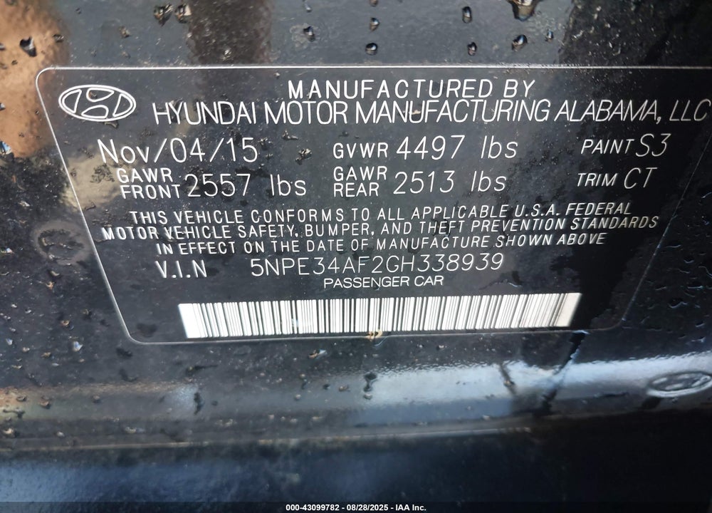 2016 HYUNDAI SONATA LIMITED VIN: 5NPE34AF2GH338939