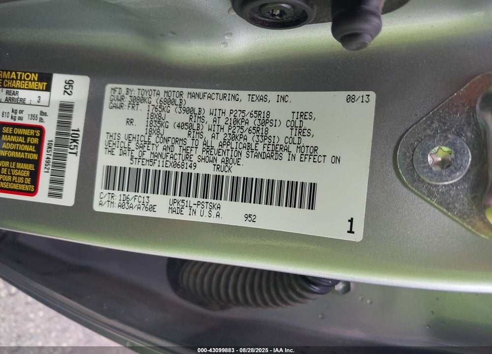 2014 TOYOTA TUNDRA SR5 4.6L V8 VIN: 5TFEM5F11EX068149