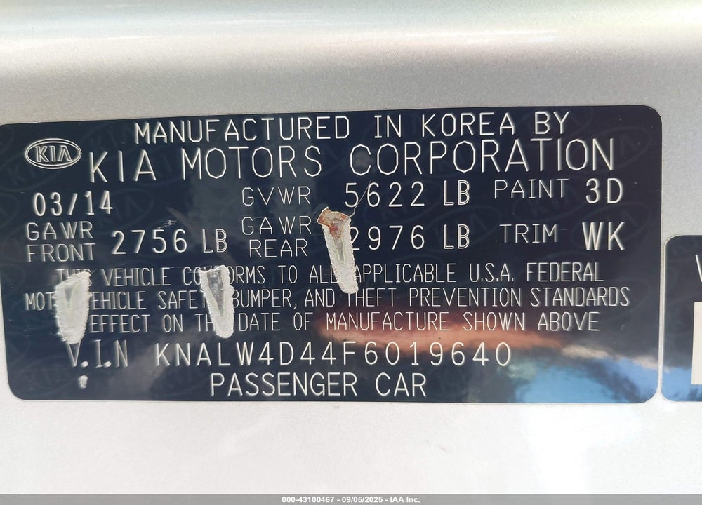 2015 KIA K900 VIN: KNALW4D44F6019640