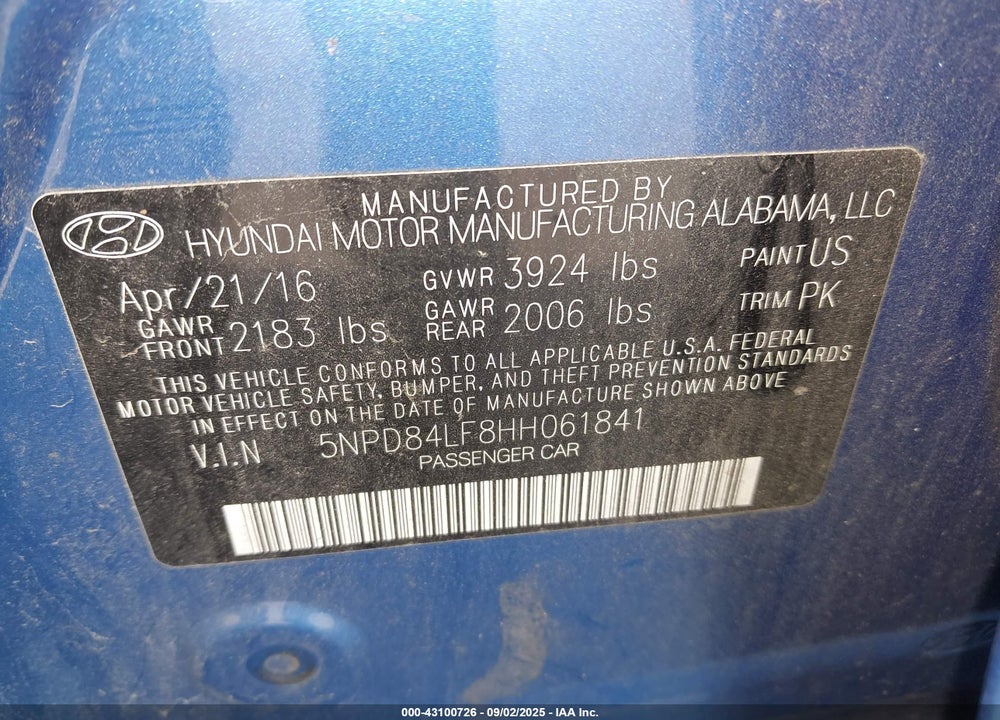 2017 HYUNDAI ELANTRA VIN: 5NPD84LF8HH061841
