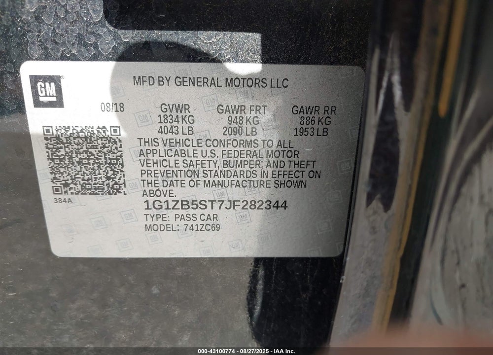 2018 CHEVROLET MALIBU VIN: 1G1ZB5ST7JF282344