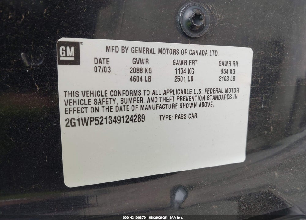 2004 CHEVROLET IMPALA SS SUPERCHARGED VIN: 2G1WP521349124289