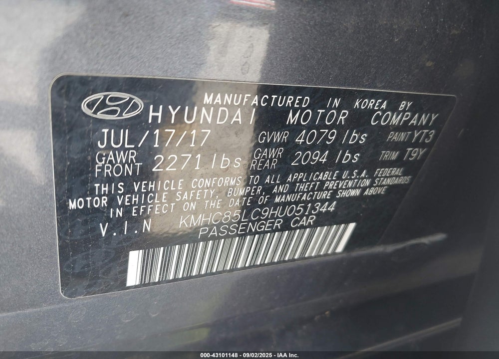 2017 HYUNDAI IONIQ HYBRID VIN: KMHC85LC9HU051344