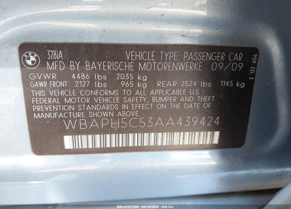 2010 BMW 3 SERIES VIN: WBAPH5C53AA439424