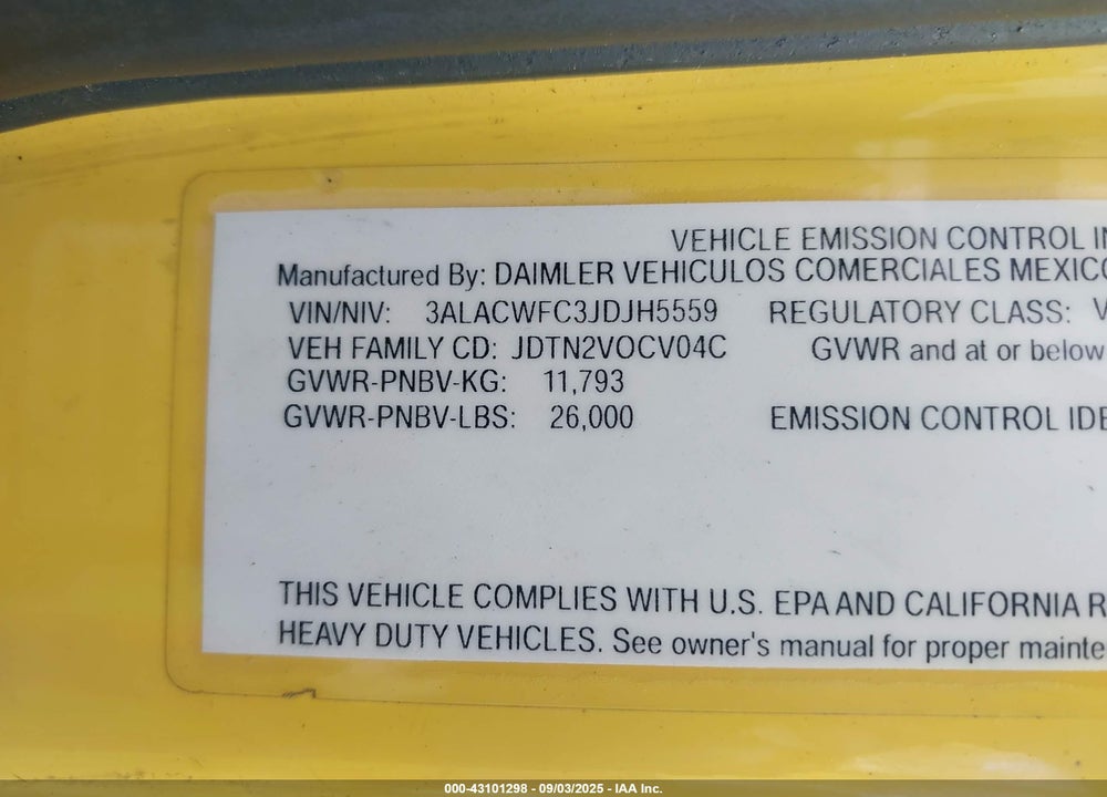 2018 FREIGHTLINER M2 106 VIN: 3ALACWFC3JDJH5559