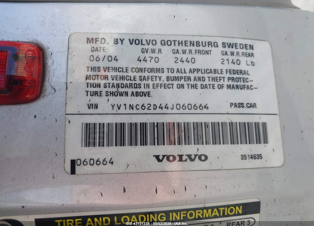 2004 VOLVO C70 HT VIN: YV1NC62D44J060664