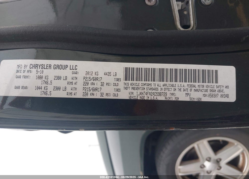 2010 JEEP COMPASS VIN: 1J4NT4FA2AD598729