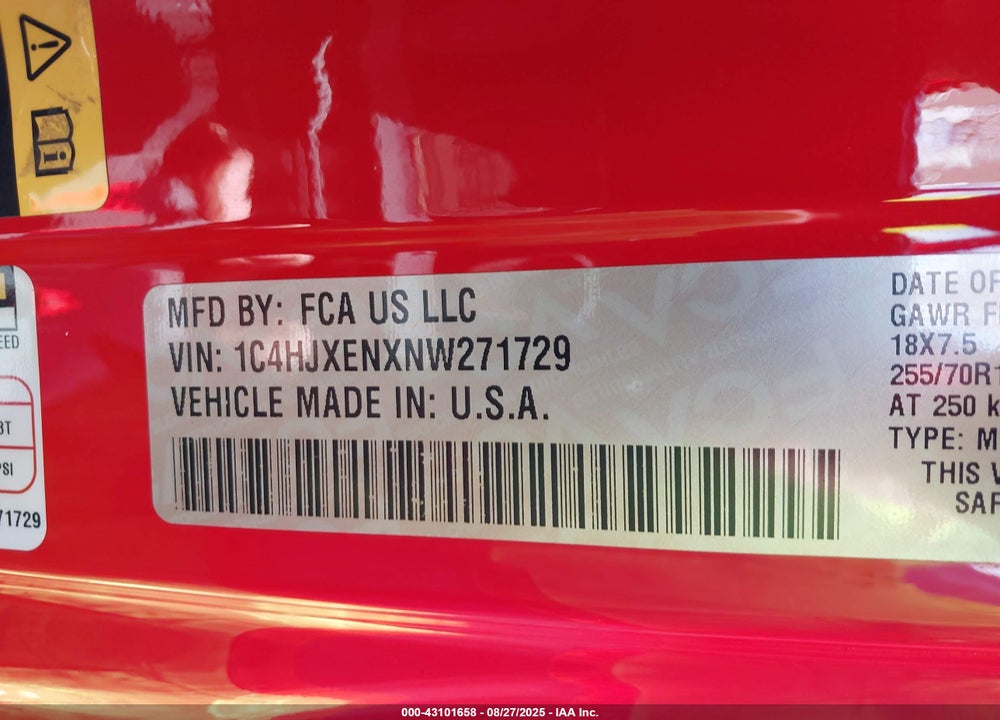 2022 JEEP WRANGLER UNLIMITED VIN: 1C4HJXENXNW271729