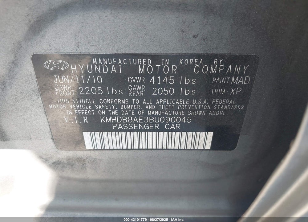 2011 HYUNDAI ELANTRA TOURING GLS VIN: KMHDB8AE3BU090045