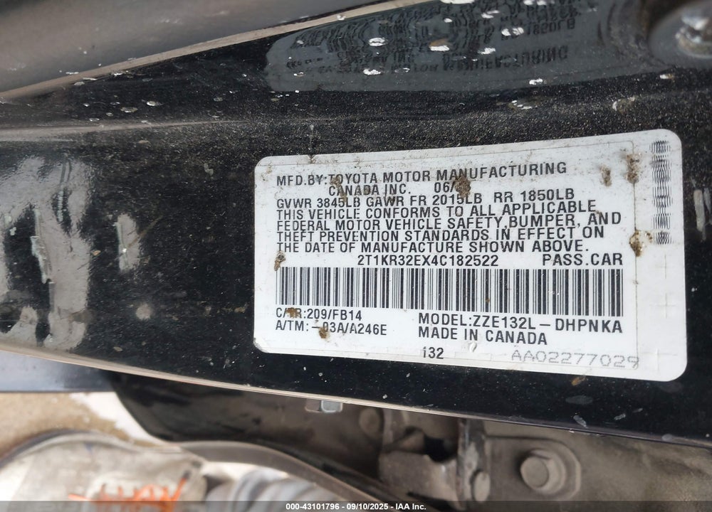 2004 TOYOTA MATRIX/XR VIN: 2T1KR32EX4C182522
