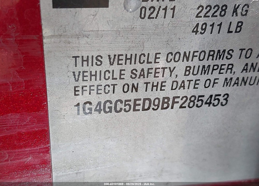 2011 BUICK LACROSSE CXL VIN: 1G4GC5ED9BF285453
