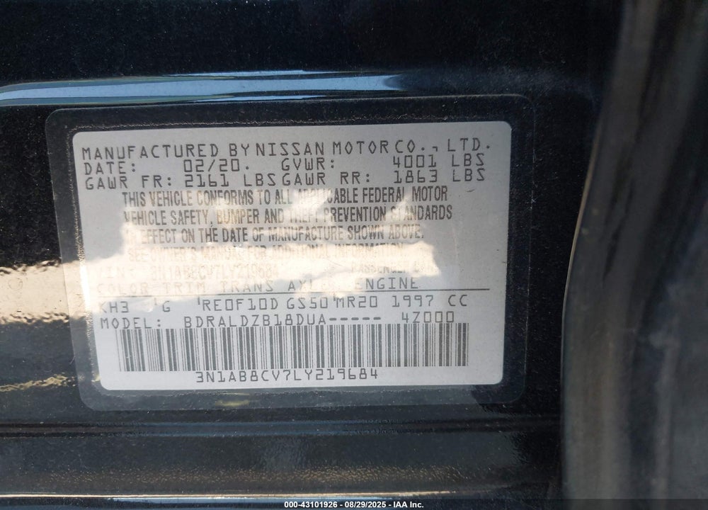 2020 NISSAN SENTRA VIN: 3N1AB8CV7LY219684