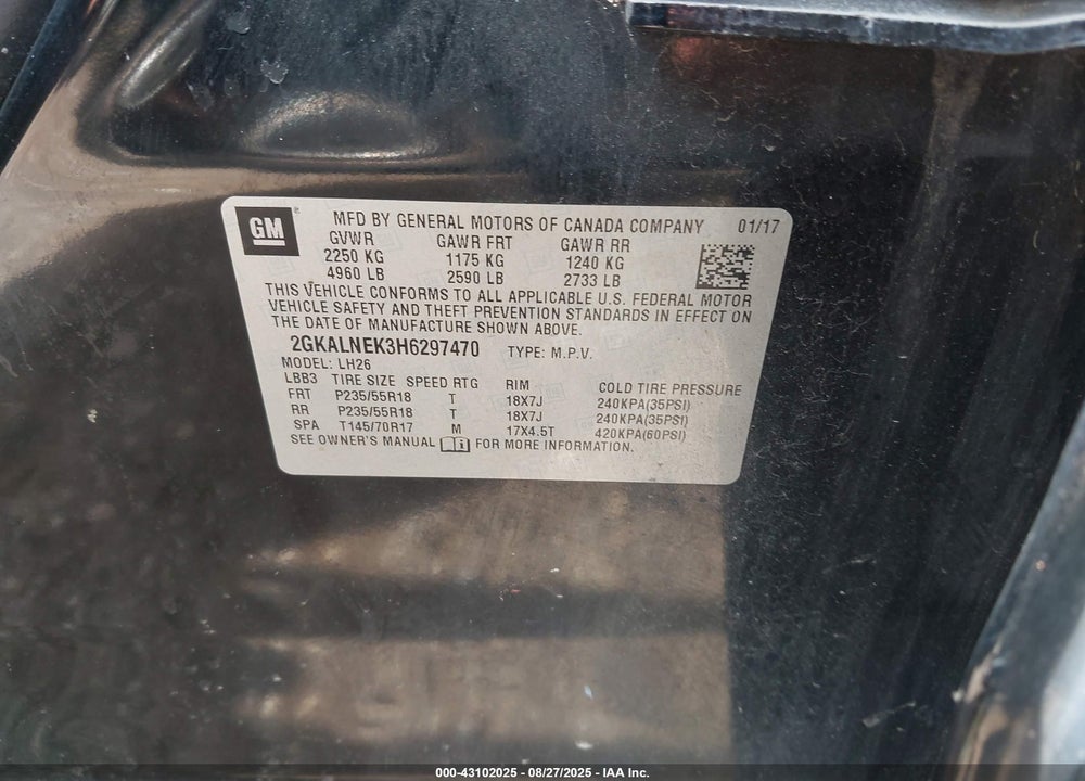 2017 GMC TERRAIN SLE-2 VIN: 2GKALNEK3H6297470