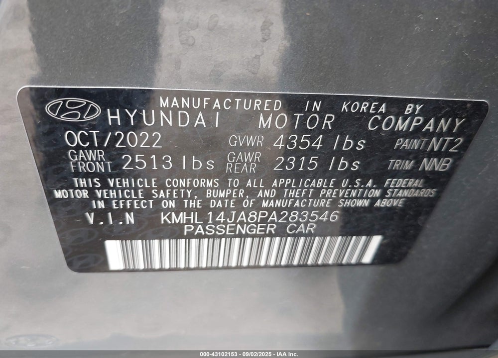 2023 HYUNDAI SONATA SEL VIN: KMHL14JA8PA283546