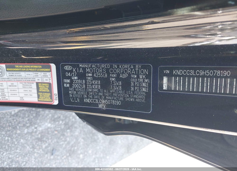2017 KIA NIRO VIN: KNDCC3LC9H5078190