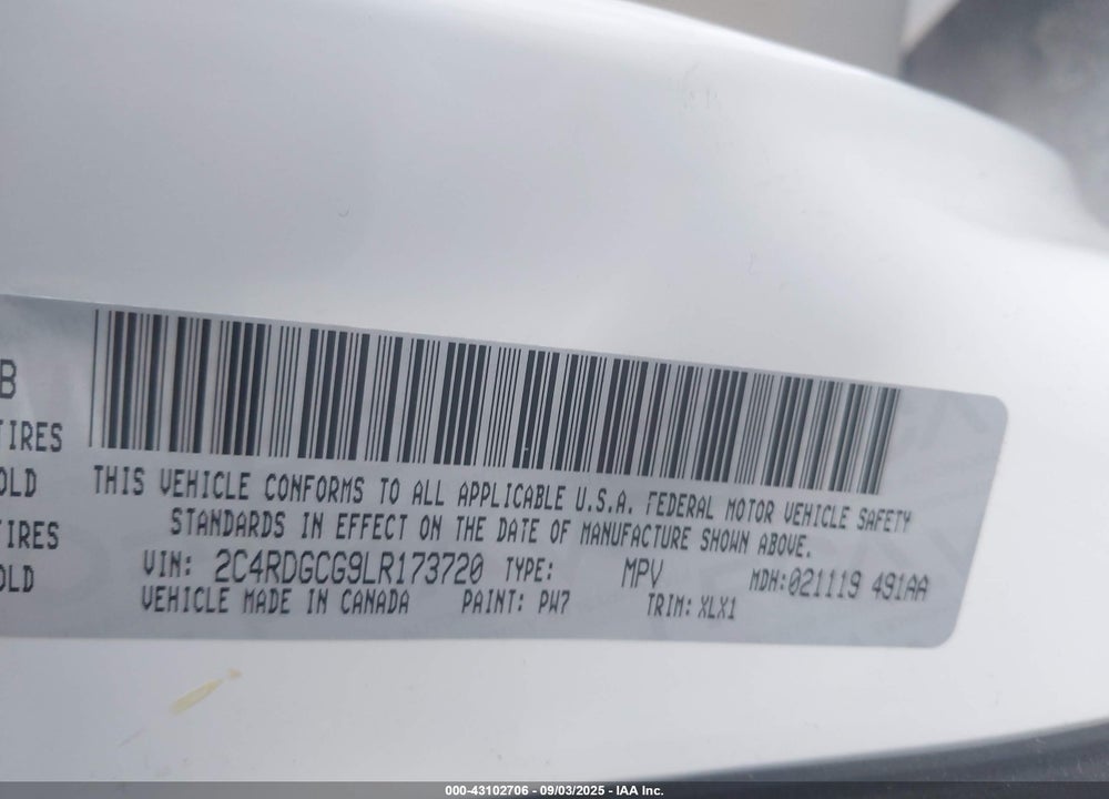 2020 DODGE GRAND CARAVAN SXT VIN: 2C4RDGCG9LR173720