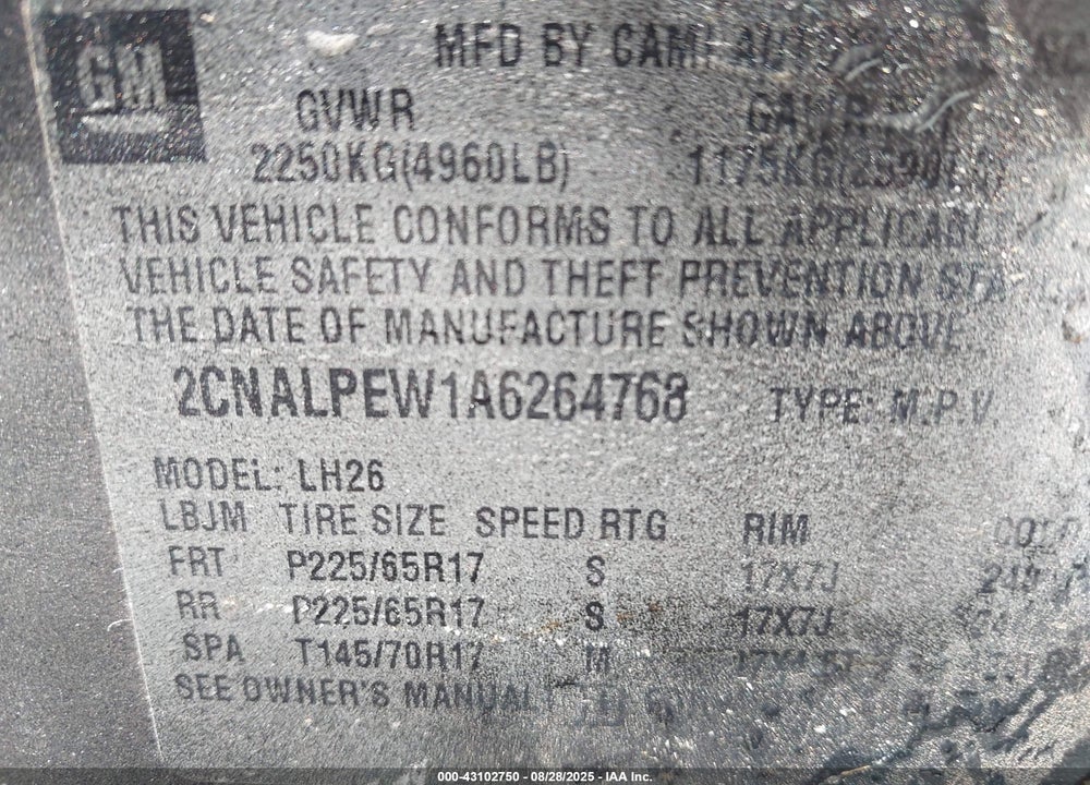2010 CHEVROLET EQUINOX VIN: 2CNALPEW1A6264768