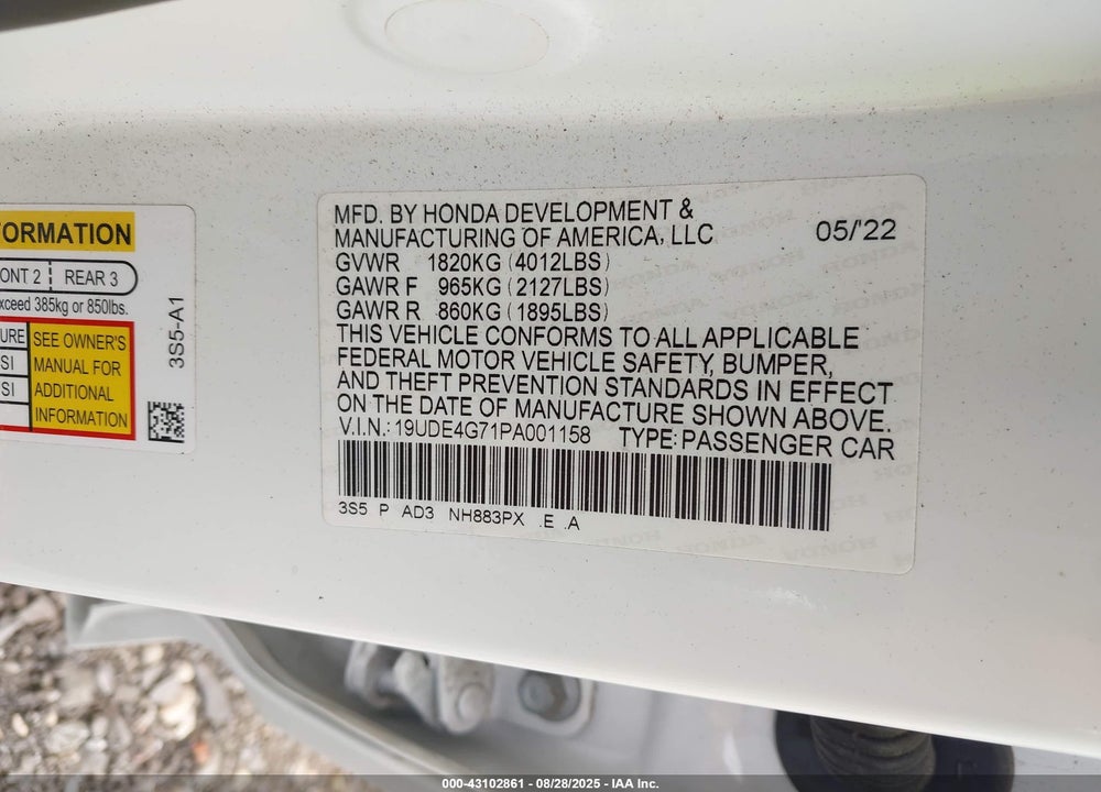 2023 ACURA INTEGRA VIN: 19UDE4G71PA001158