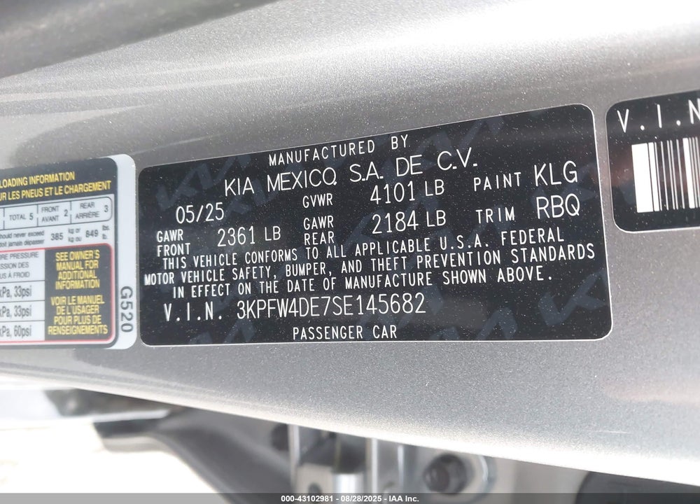 2025 KIA K4 GT-LINE VIN: 3KPFW4DE7SE145682