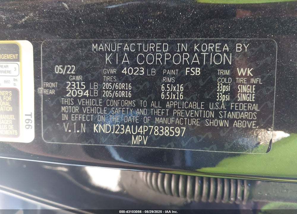 2023 KIA SOUL VIN: KNDJ23AU4P7838597
