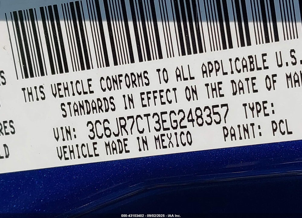 2014 RAM 1500 VIN: 3C6JR7CT3EG248357