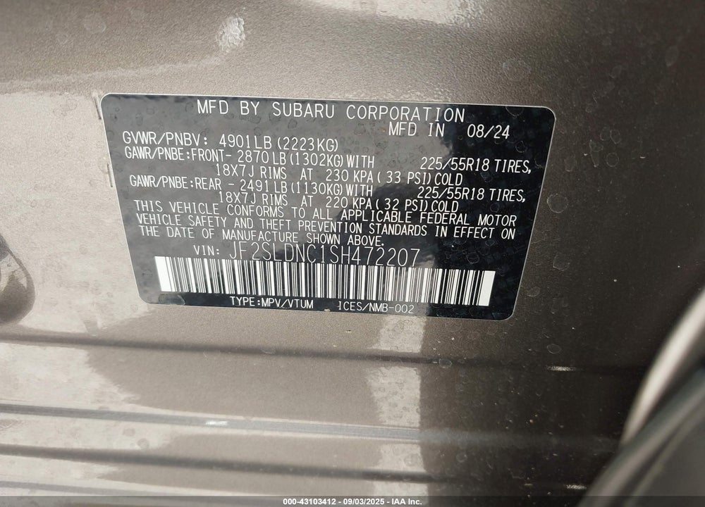 2025 SUBARU FORESTER VIN: JF2SLDNC1SH472207