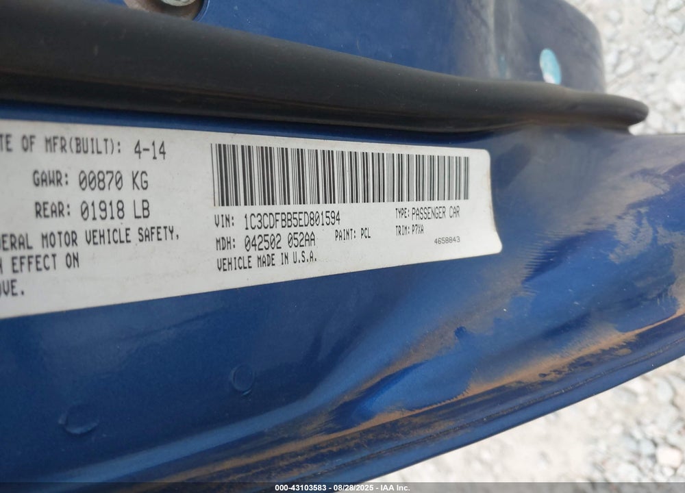 2014 DODGE DART SXT VIN: 1C3CDFBB5ED801594