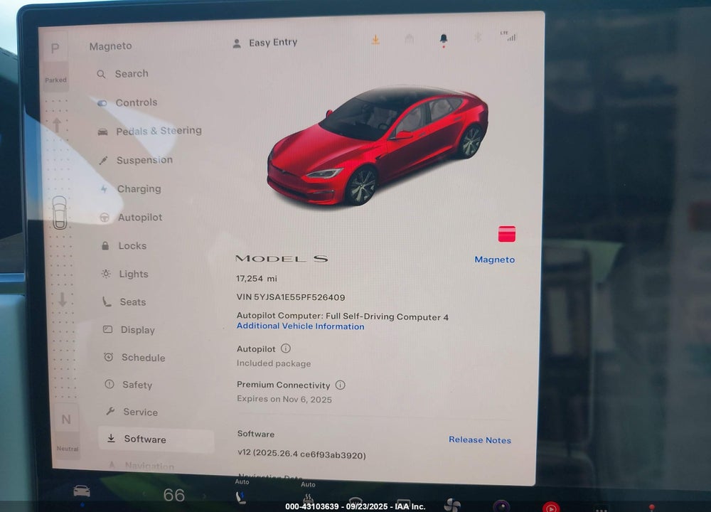 2023 TESLA MODEL S VIN: 5YJSA1E55PF526409