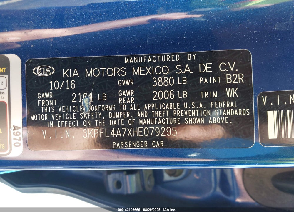 2017 KIA FORTE VIN: 3KPFL4A7XHE079295