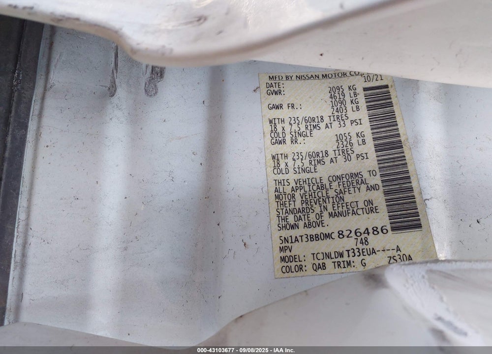 2021 NISSAN ROGUE VIN: 5N1AT3BB0MC826486