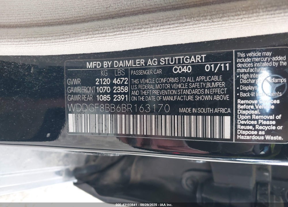 2011 MERCEDES-BENZ C 300 LUXURY 4MATIC/SPORT 4MATIC VIN: WDDGF8BB6BR163170