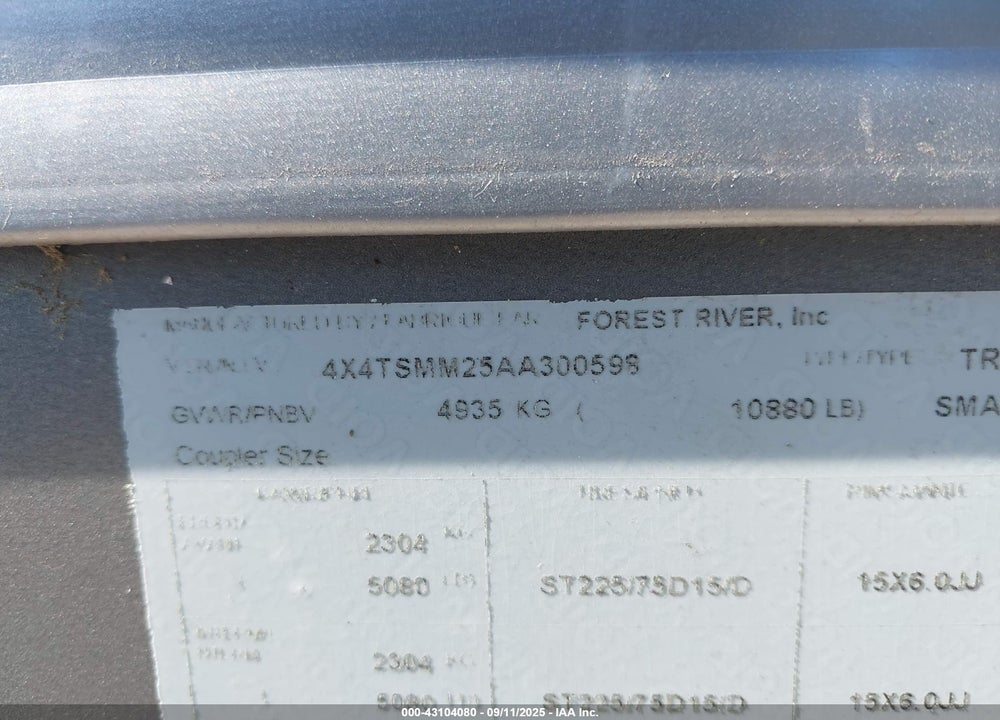 2010 FOREST RIV OTHER VIN: 4X4TSMM25AA300598