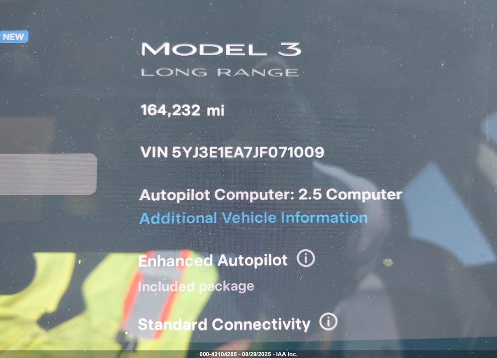 2018 TESLA MODEL 3 LONG RANGE/MID RANGE VIN: 5YJ3E1EA7JF071009