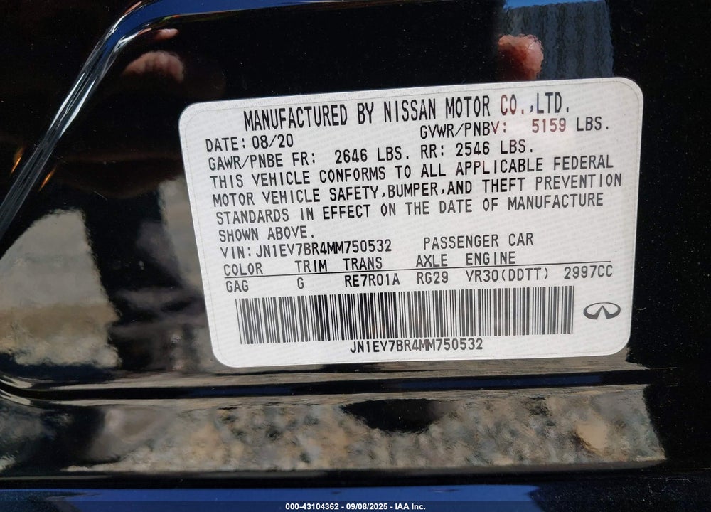 2021 INFINITI Q50 LUXE AWD VIN: JN1EV7BR4MM750532