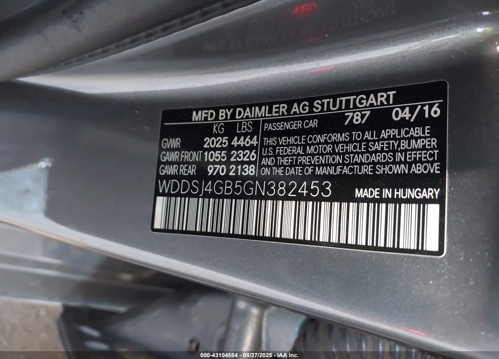 2016 MERCEDES-BENZ CLA 250 4MATIC VIN: WDDSJ4GB5GN382453