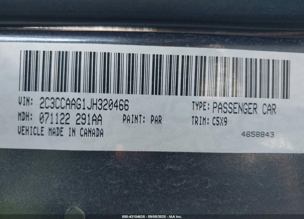 2018 CHRYSLER 300 VIN: 2C3CCAAG1JH320466