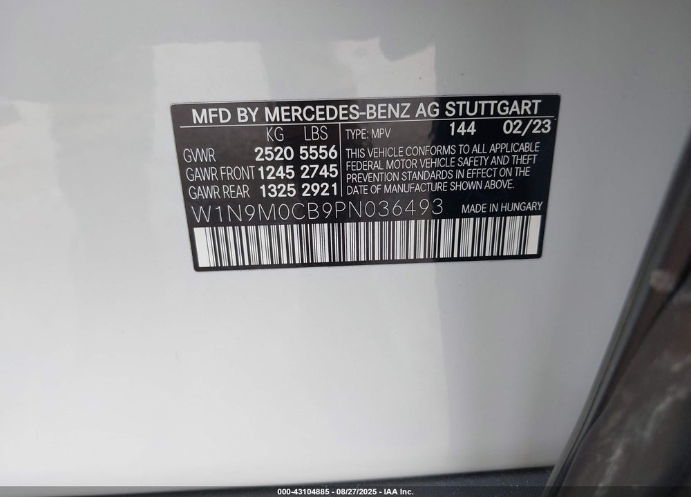 2023 MERCEDES-BENZ EQB VIN: W1N9M0CB9PN036493