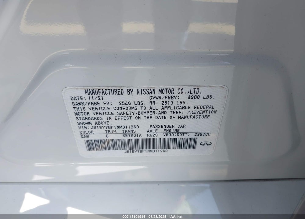 2022 INFINITI Q50 VIN: JN1EV7BP1NM311269