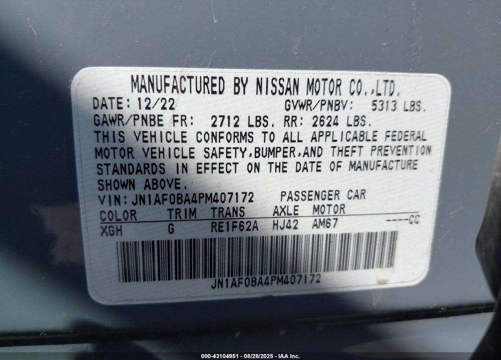 2023 NISSAN ARIYA VIN: JN1AF0BA4PM407172