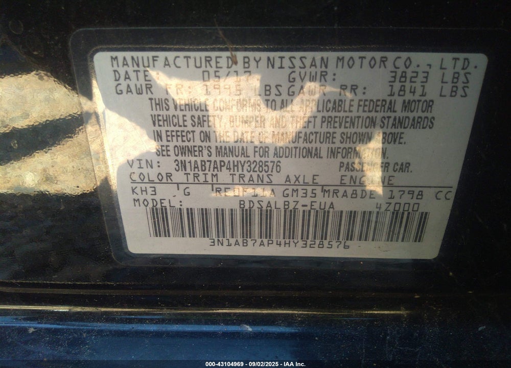 2017 NISSAN SENTRA S VIN: 3N1AB7AP4HY328576