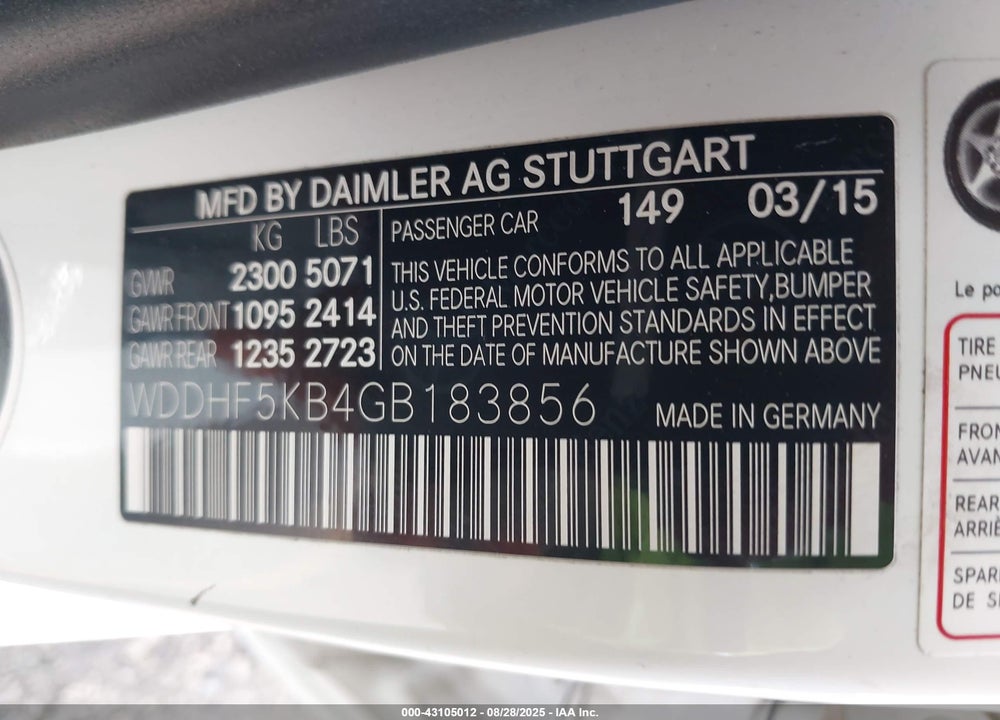 2016 MERCEDES-BENZ E-CLASS VIN: WDDHF5KB4GB183856
