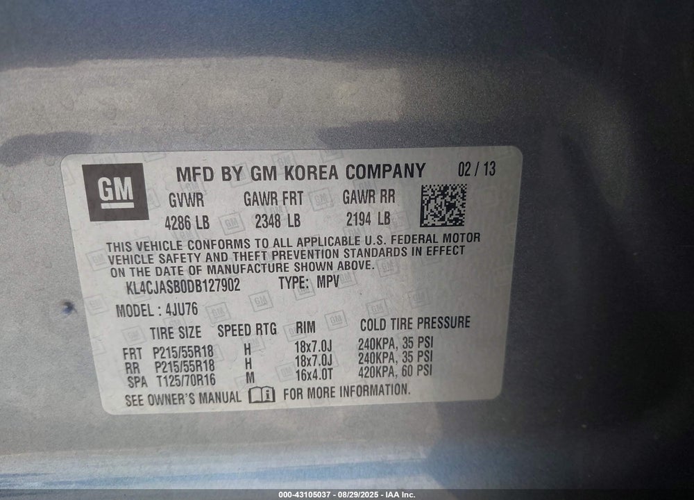 2013 BUICK ENCORE VIN: KL4CJASB0DB127902