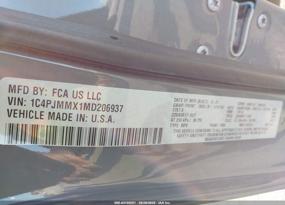 2021 JEEP CHEROKEE VIN: 1C4PJMMX1MD206937