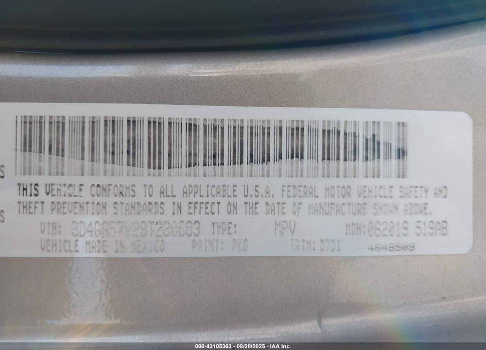 2009 DODGE JOURNEY VIN: 3D4GG57V29T230683